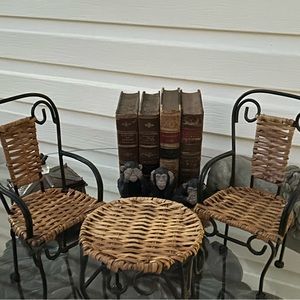 Wicker Rattan Wire Chairs and Table Doll House Furniture